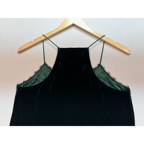 Skies Are Blue Womens Velvet Camisole Small Green Lace Trim V-Neck Y2K - Picture 6 of 10